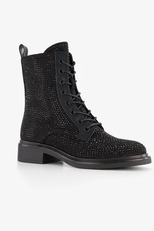 Blue Box Dames veterboots met strass steentjes