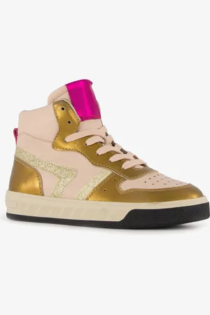 Groot Hoge leren meisjes sneaker roze