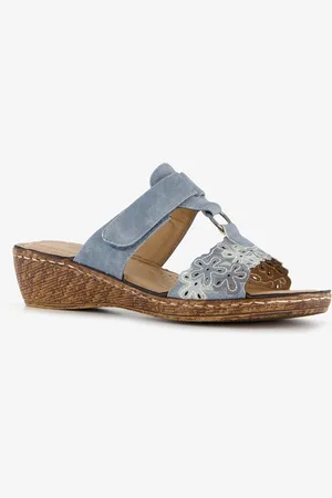 Natuform Dames slippers met sleehak grijsblauw