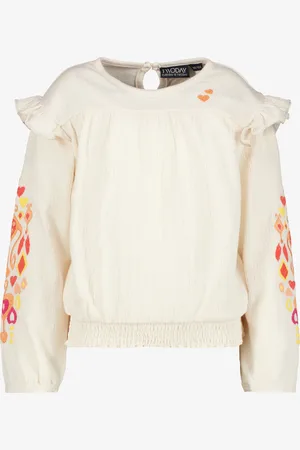 TwoDay Meisjes shirt met ruches en borduursels