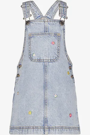 TwoDay Meisjes denim tuinjurk met bloemetjes