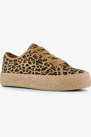 Blue Box Dames sneakers met jute en panterprint