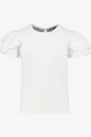 My Way Meisjes broderie shirt met pofmouwen