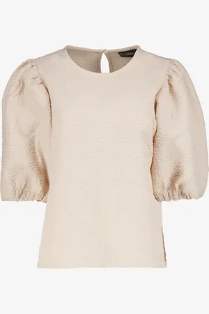 TwoDay Dames top met pofmouwen beige