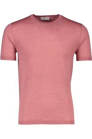 Thomas Maine T-shirt ronde hals lichtroze effen merinowol