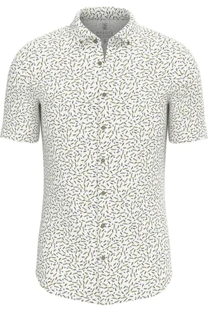DESOTO Overhemd korte mouw slim fit wit geprint katoen