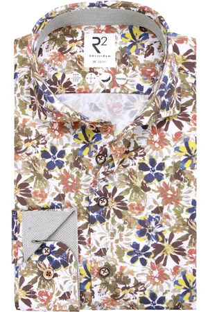R2 Westbrook Casual overhemd slim fit geprint bloemen katoen