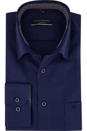 Casa Moda Zakelijk overhemd wijde fit blauw effen katoen