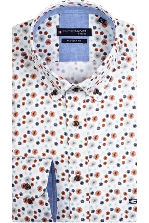 Giordano Casual overhemd wijde fit blauw geprint katoen
