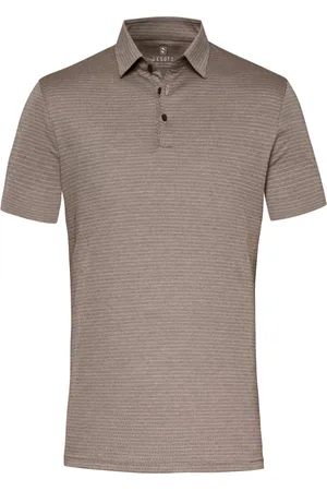 DESOTO Polo slim fit beige streepjes katoen