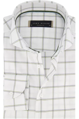 john miller Overhemd Tailored Fit mouwlengte 7 groen paars geruit