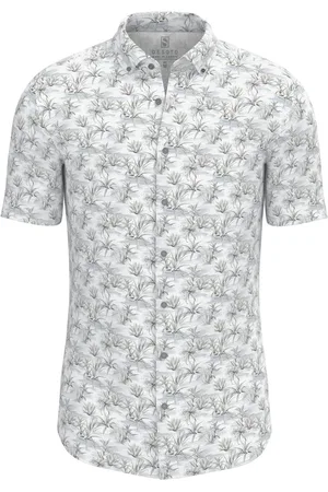 DESOTO Overhemd korte mouw slim fit wit geprint katoen