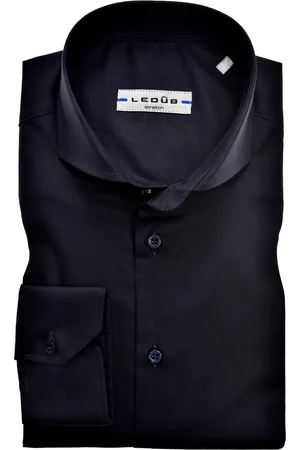 Ledub Overhemd stretch Slim Fit donkerblauw