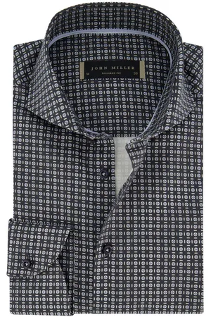 john miller Blauw geprint overhemd mouwlengte 7 Tailored Fit