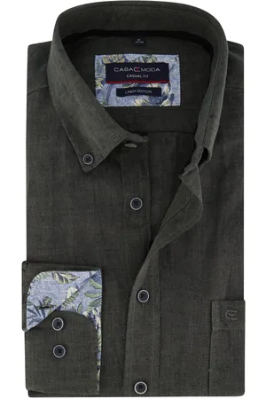 Casa Moda Groene linnen overhemd casual fit