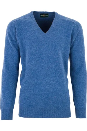 Alan Paine Alam Paine pullover denim blue lamswol ruime fit lamswol
