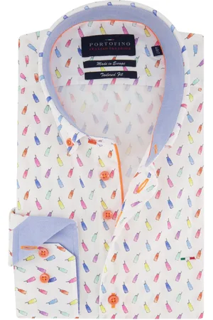 Portofino Casual overhemd mouwlengte 7 tailored fit drankjes print katoen