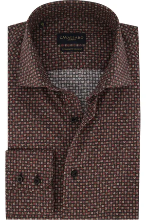 Cavallaro Napoli Overhemd mouwlengte 7 slim fit Fungo geprint katoen