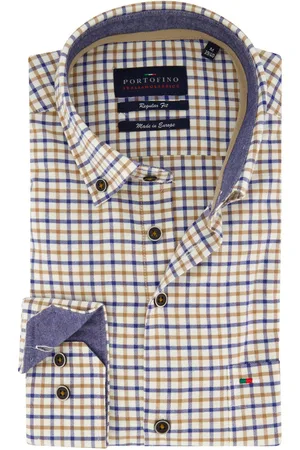 Portofino Casual overhemd wijde fit blauw geruit katoen