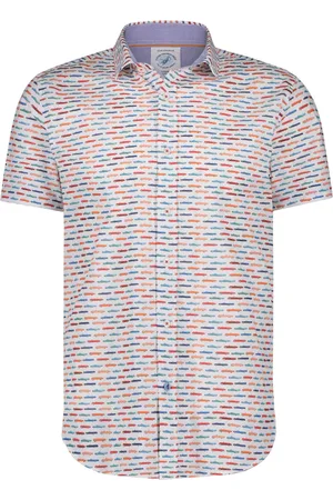 A fish named fred Casual overhemd korte mouw slim fit geprint katoen