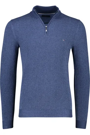 Portofino Trui extra lange mouwlengte opstaande kraag donkerblauw effen katoen