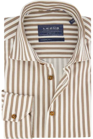 Ledub Overhemd wit gestreept modern fit