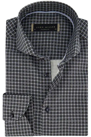 john miller Business overhemd Tailored Fit blauw geprint katoen