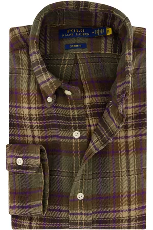 Ralph Lauren Overhemd bruin katoen flanel Custom Fit