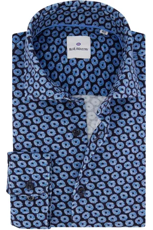 Blue Industry Casual overhemd slim fit lichtblauwe bloemen print katoen