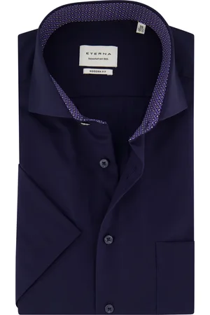 ETERNA Korte mouw overhemd blauw modern fit strijkvrij