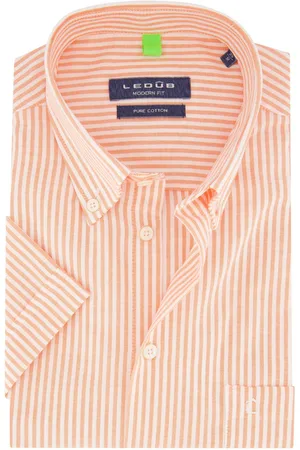 Ledub Overhemd modern fit gestreept katoen korte mouw