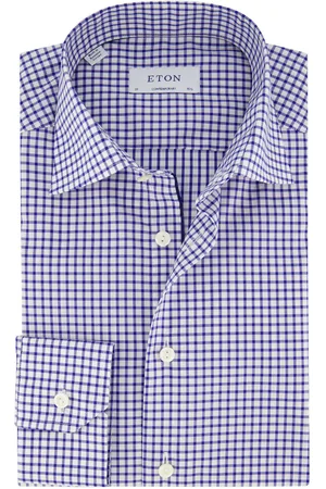Eton Overhemd donkerblauw geruit katoen