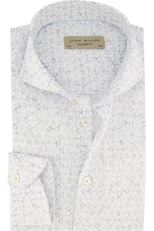 john miller Mouwlengte 7 overhemd geprint Tailored Fit linnen