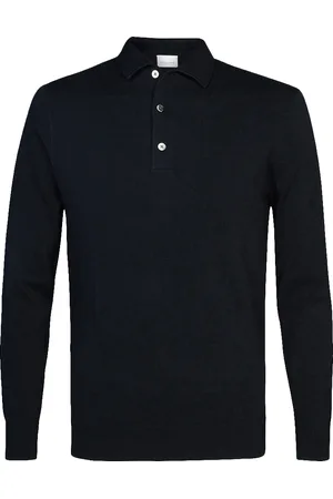 Profuomo Lange mouwen polo navy zijde