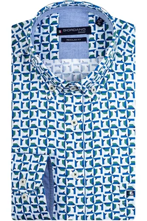 Giordano Overhemd met blauw geprint wijde fit katoen
