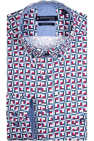 Giordano Casual overhemd wijde fit met blauw geprint katoen