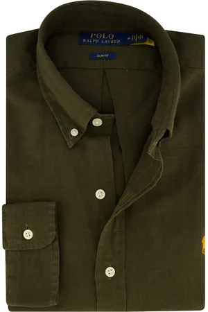 Ralph Lauren Casual overhemd slim fit legergroen effen linnen