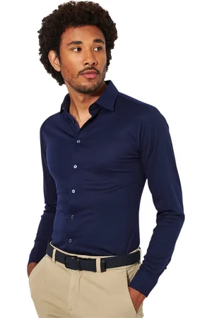 DESOTO Business overhemd navy slim fit effen katoen