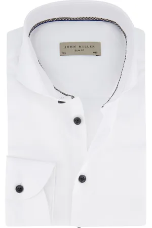 john miller Overhemd spierwit slim fit zwarte knoop