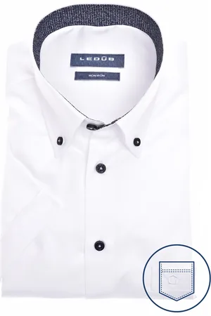 Ledub Overhemd korte mouw effen met button down boord