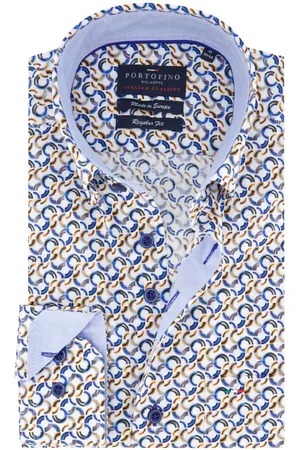 Portofino Overhemd Regular Fit blauw wit geprint