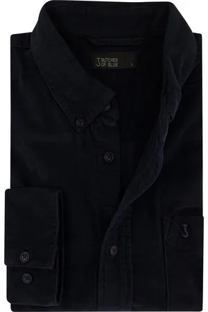 Butcher of Blue Overhemd navy corduroy borstzak