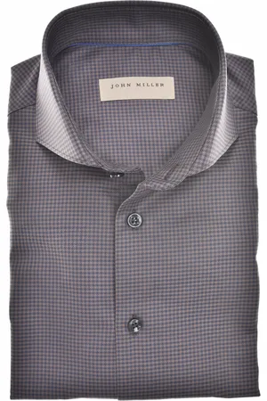 john miller Overhemd mouwlengte 7 Slim Fit donkerbruin geprint
