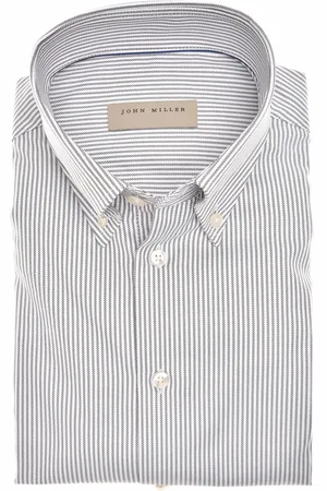 john miller Overhemd wit bruin gestreept button-down collar