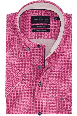 Portofino Casual overhemd katoen korte mouw regular fit wit geprint