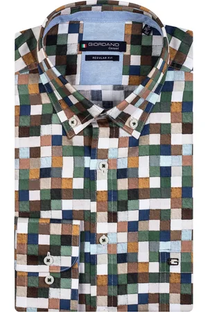 Giordano Casual overhemd wijde fit bruin geruit katoen met borstzak