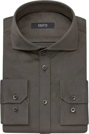 DESOTO Business overhemd slim fit mosgroen effen katoen
