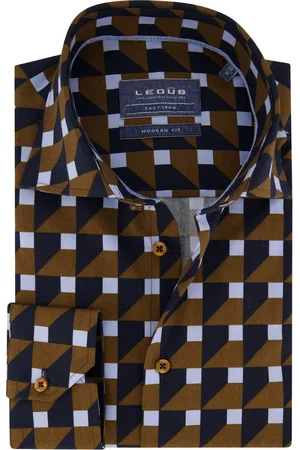 Ledub Overhemd blauw geprint modern fit