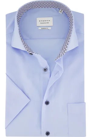 ETERNA Modern fit overhemd katoen blauw korte mouw strijkvrij