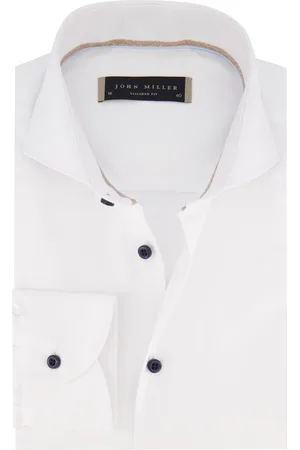 john miller Overhemd Tailored Fit mouwlengte 7 met blauwe knopen